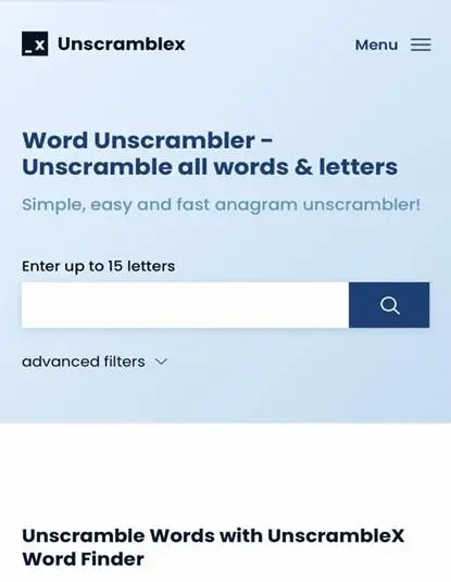 la pagina UnscrambleX Words with Friends 2