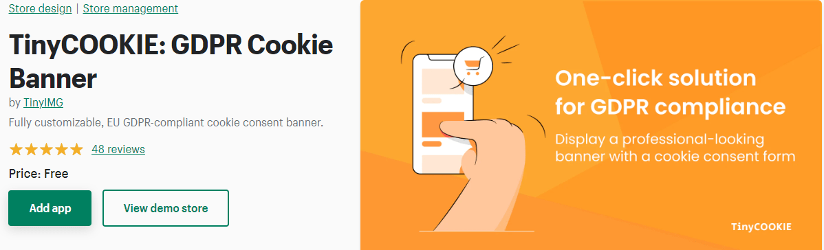 Application de cookies TinyCookie Shopify