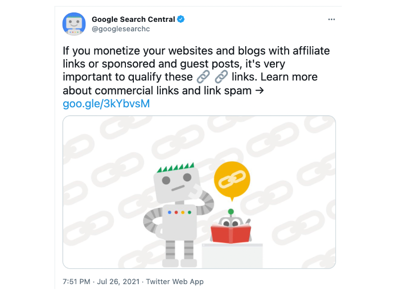 Google Tweet pentru spam de linkuri