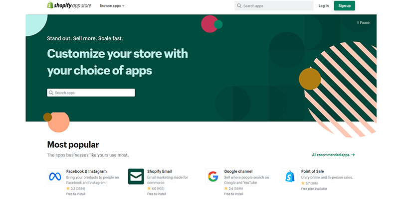 Home page dell'app store di Shopify