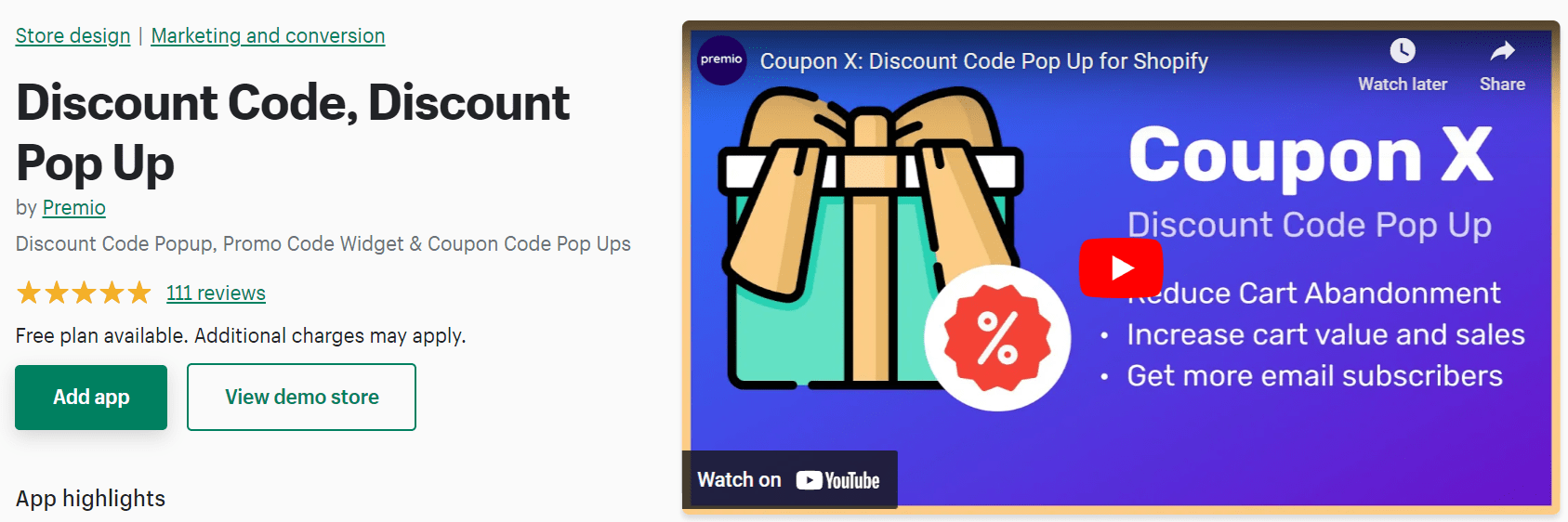 App popup sconto Shopify