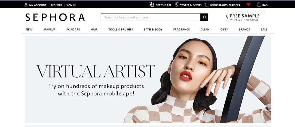 Captură de ecran a funcției Artist virtual de la Sephora