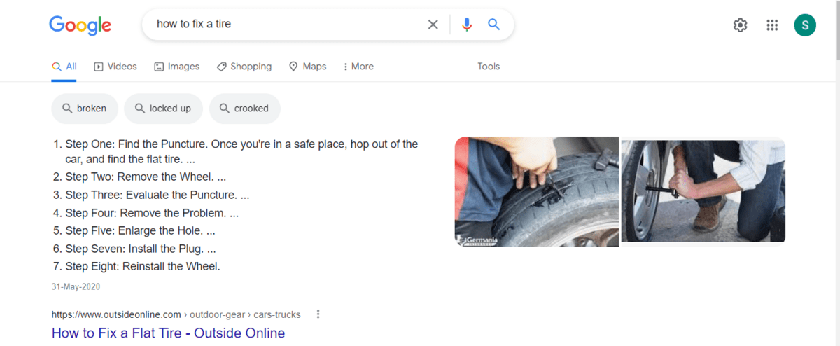 Rezultatul căutării Google pentru cum să reparăm o anvelopă