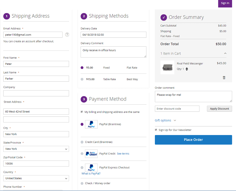 interface de paiement en une étape