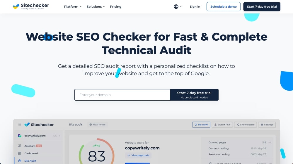 Sitechecker SEO 排名检查工具