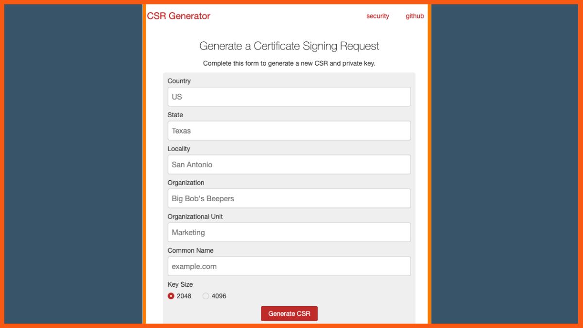 一個提供 CSR Generation 的網站
