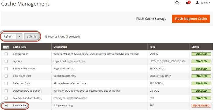 seção de gerenciamento de cache