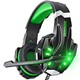 BENGOO G9000 Casque de jeu stéréo pour manette PS4 PC Xbox One PS5, casque antibruit avec micro, lumière LED, basses surround, cache-oreilles à mémoire douce pour ordinateur portable Mac - Vert