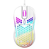 Souris de jeu filaire en nid d'abeille, rétroéclairage RVB et 7200 DPI réglables, souris d'ordinateur USB ergonomique et légère avec capteur de haute précision pour les joueurs Windows PC et ordinateur portable (Blanc)