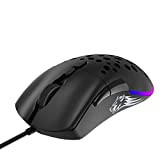 Souris de jeu PC filaire ultralégère avec boutons latéraux en nid d'abeille rétroéclairé RVB avec réglage du poids, plaque arrière interchangeable supplémentaire, capteur optique 12 000 DPI programmable pour les joueurs PC Windows