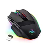 Souris de jeu Redragon M801 LED RVB rétroéclairé MMO 9 boutons programmables avec boutons latéraux d'enregistrement macro Bouton de tir rapide 16000 DPI pour Windows PC Gamer (sans fil, noir)