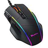 Pauroty Souris de jeu RGB filaire, souris de jeu PC ergonomique avec rétroéclairage Chroma RGB, 8000 DPI réglable, 8 boutons programmables et bouton de tir, souris d'ordinateur USB Plug & Play pour Windows Mac PC Gamer