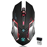 Souris de jeu sans fil, souris rechargeable sans fil VEGCOO C8 Silent Click avec lumières LED colorées et batterie au lithium 3 niveaux DPI 400 mAh pour ordinateur portable et ordinateur (noir)