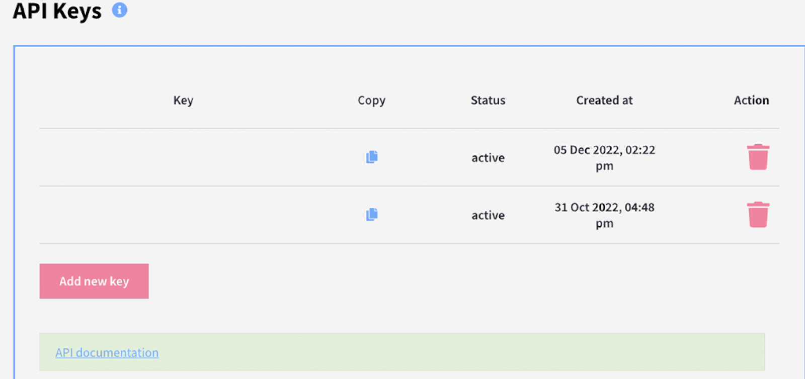 สร้างคีย์ API