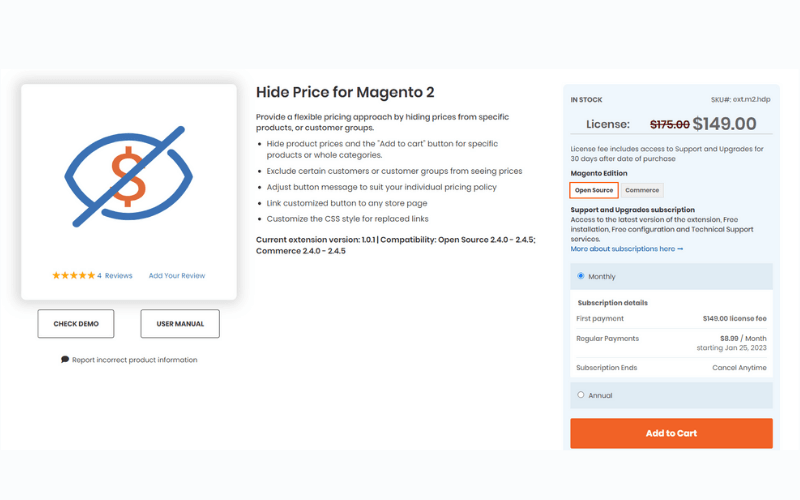 Ocultar precio para Magento 2 de AheadWorks