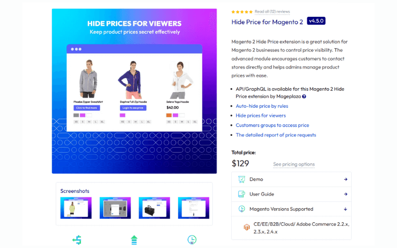 Ascundeți prețul pentru Magento 2 de Mageplaza
