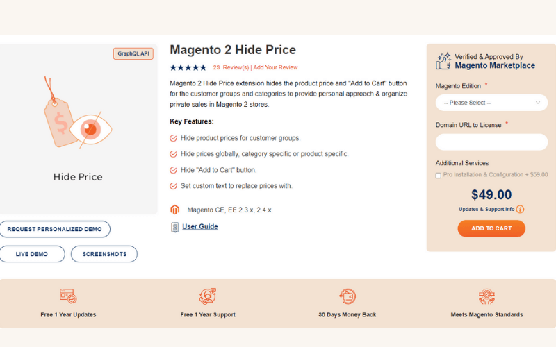 Magento 2 Masquer le prix par Meetanshi