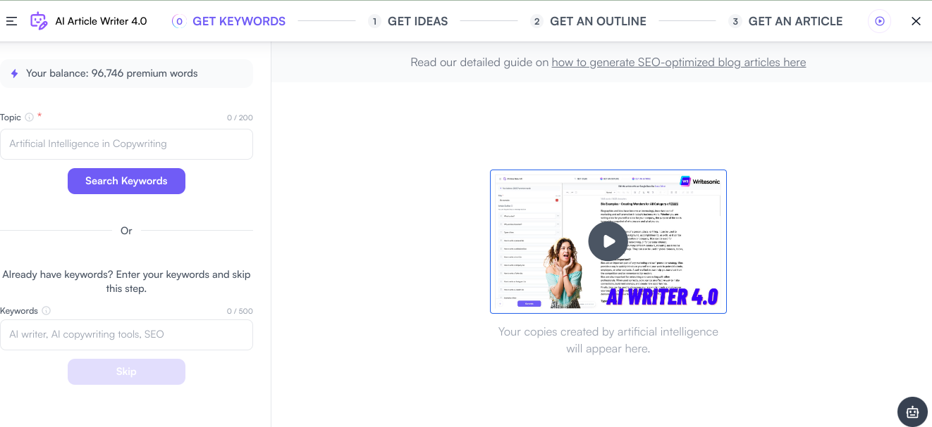 Writesonic AI Article Writer 4.0 - outils de création de contenu