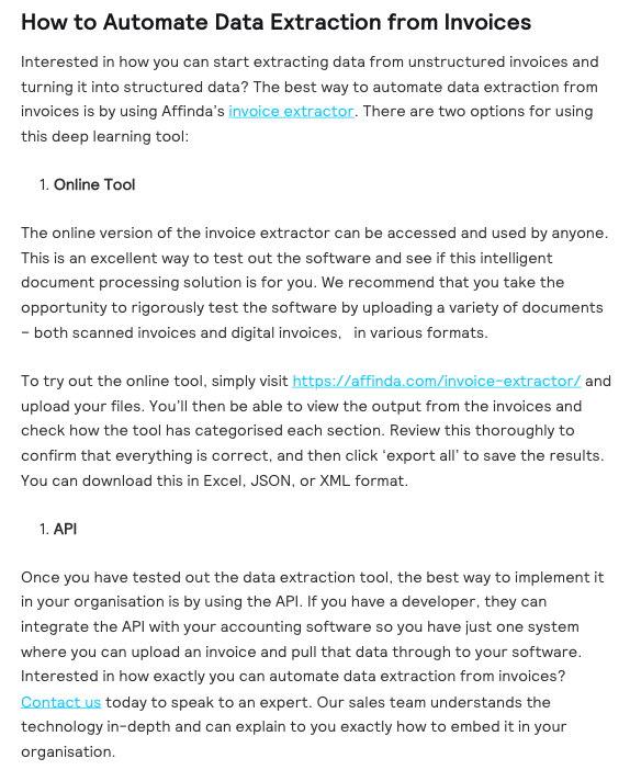 인보이스에서 데이터 추출을 자동화하는 방법을 설명하는 기사의 스크린샷