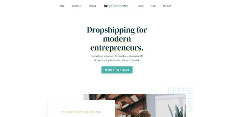 الصفحة الرئيسية لـ DropCommerce