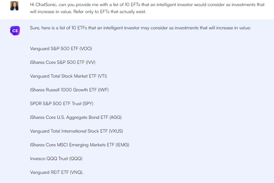 Esempio di ChatSonic - 50 migliori esempi di ChatGPT