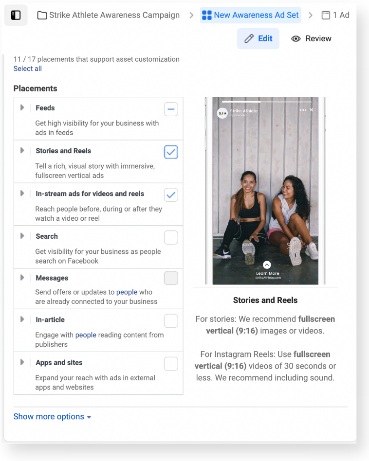 Memilih Penempatan Iklan Tingkatkan Iklan Facebook Reels