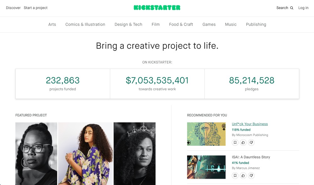 Sito web Kickstarter