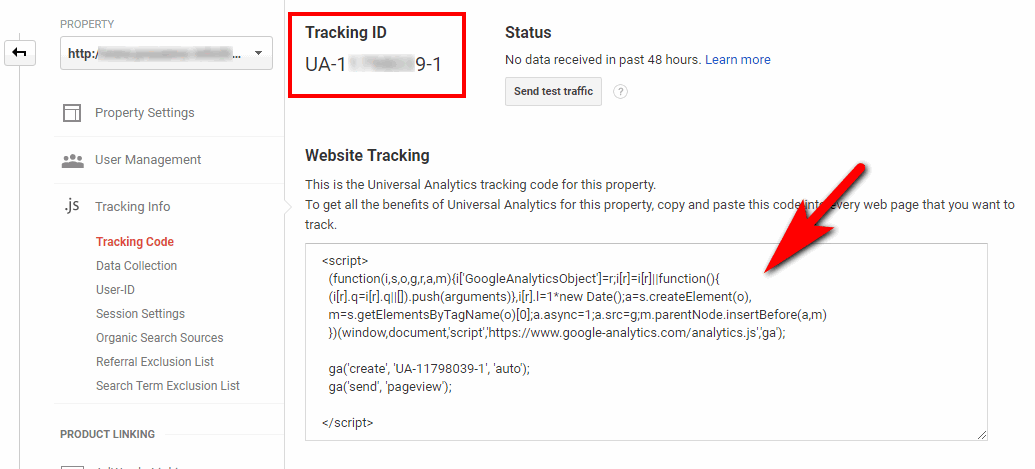 Google analytics tracking ID and Javascript