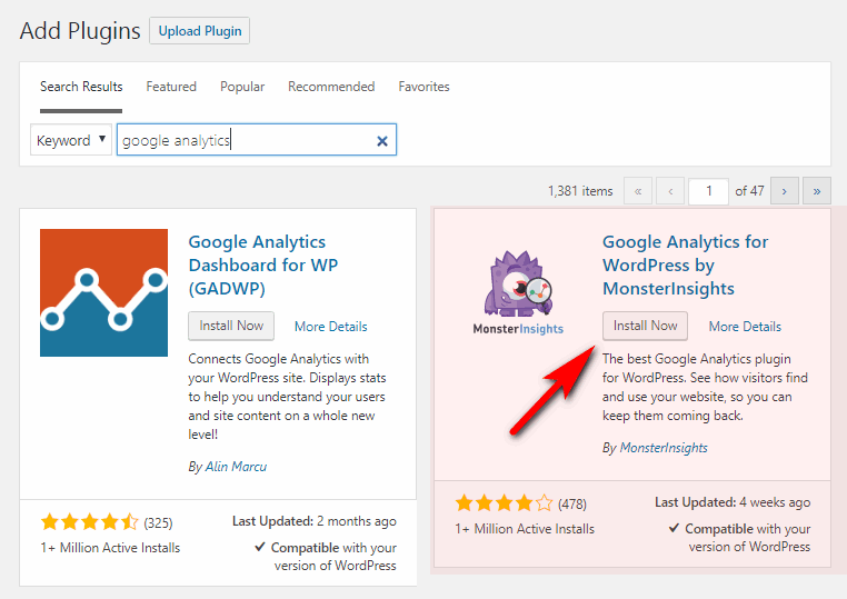 Search Google analytics plugin