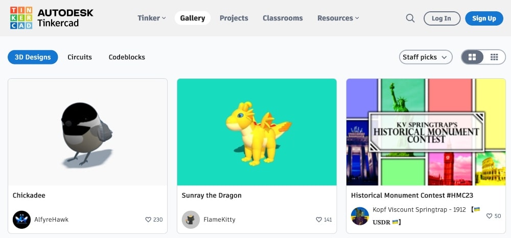 Galeria da comunidade TinkerCAD