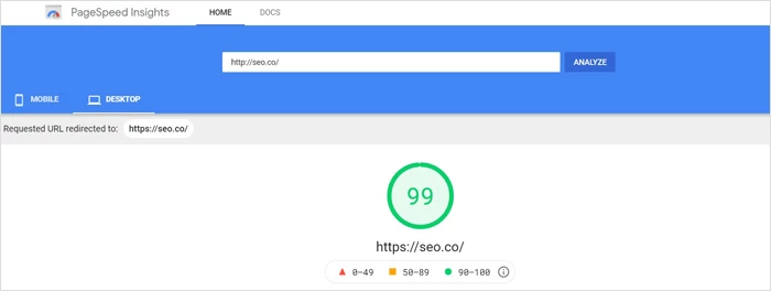 Rapport Google PageSpeed ​​Insights