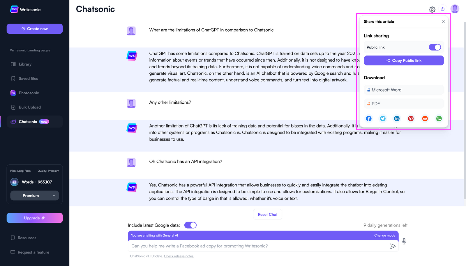 ChatSonic - ChatGPT la capacitate maximă