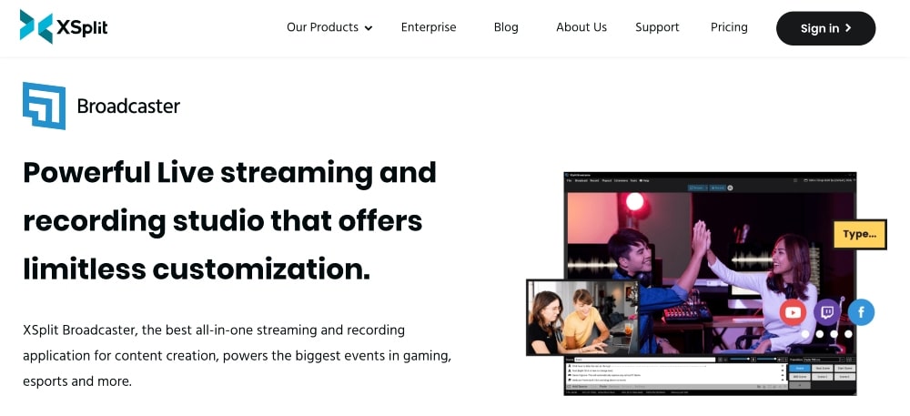 Site-ul web XSplit Broadcaster