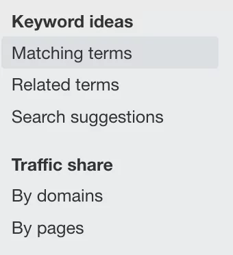 Passendes Begriffsmenü in Ahrefs