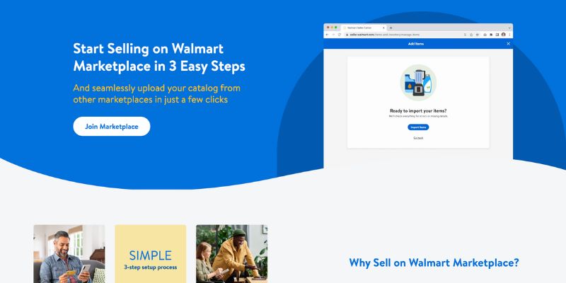 capture d'écran de la page d'accueil de Walmart Marketplace