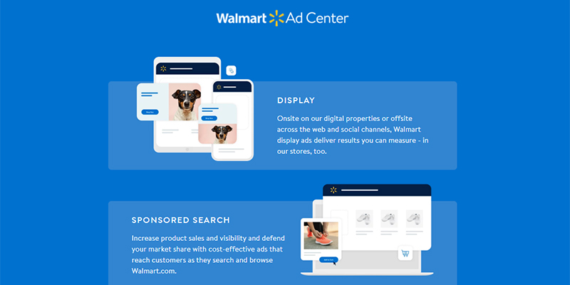 La page de destination de Walmart Ad Center affiche les types d'annonces