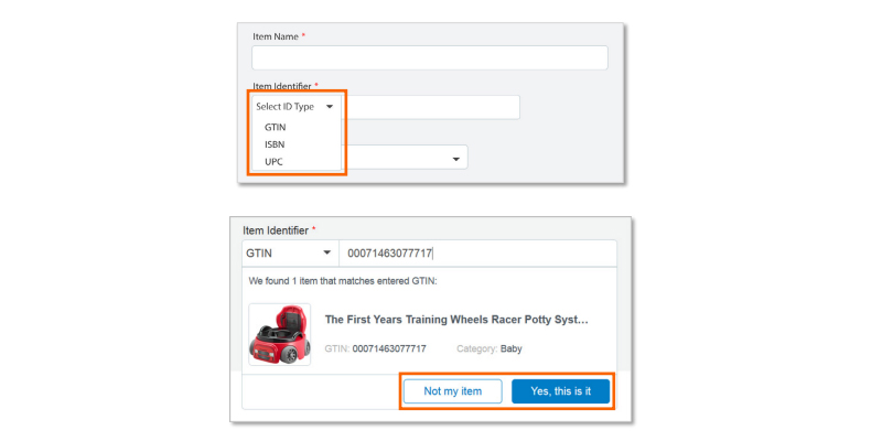 Ajout du numéro GTIN du produit sur la liste des produits Walmart