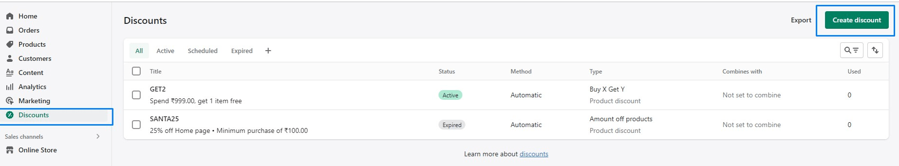 Shopify 할인 코드