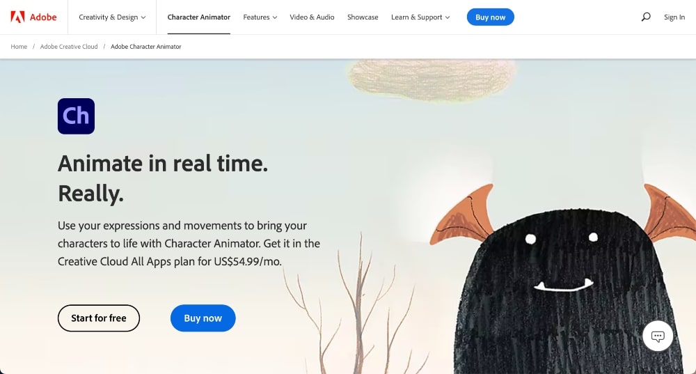 Adobe Karakter Animatörü web sitesi