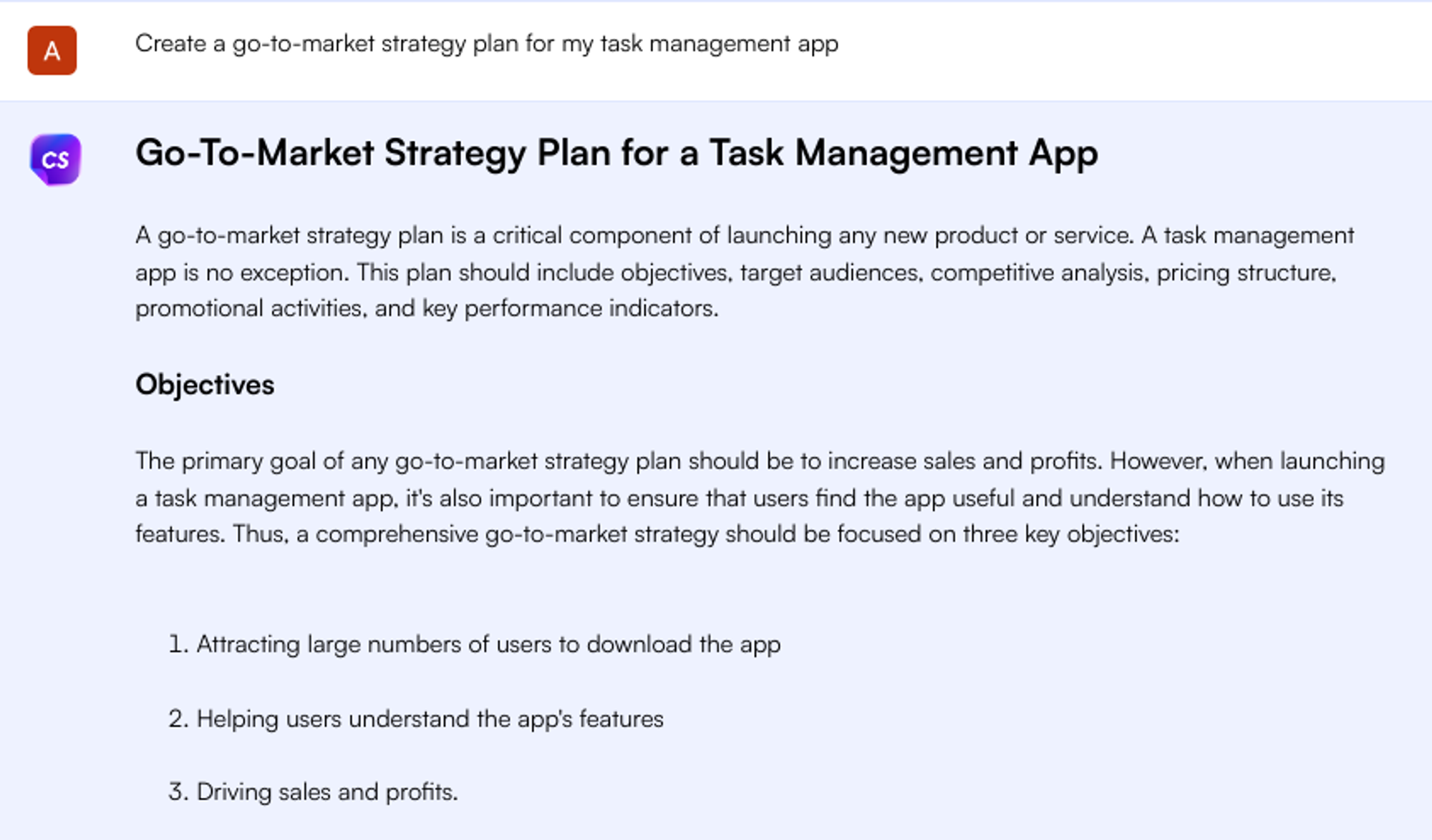 Piano strategico go-to-market: casi d'uso di chatgpt