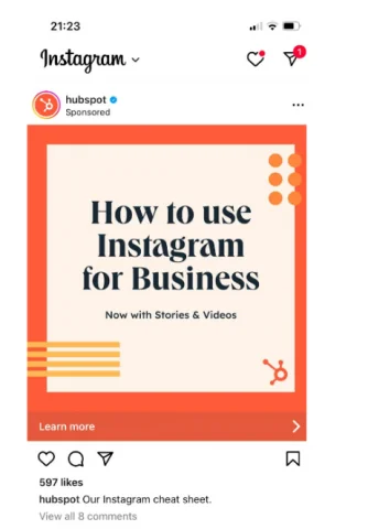 「Instagram for Business の使い方」というハブスポットの有料広告