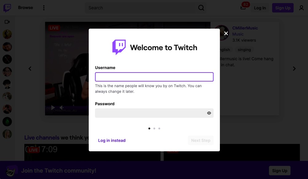 新しい Twitch アカウントを作成する