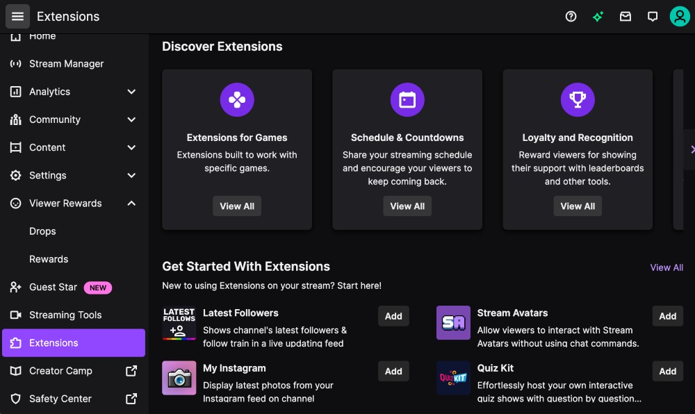 Extensiones y herramientas de Twitch