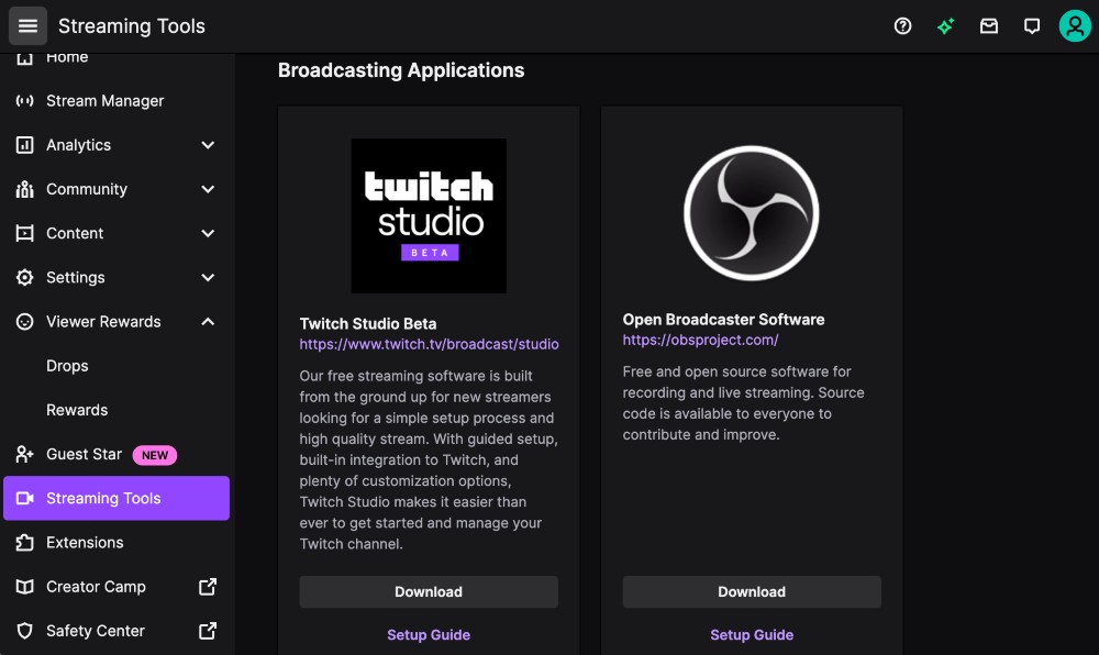 Opzioni di streaming di Twitch