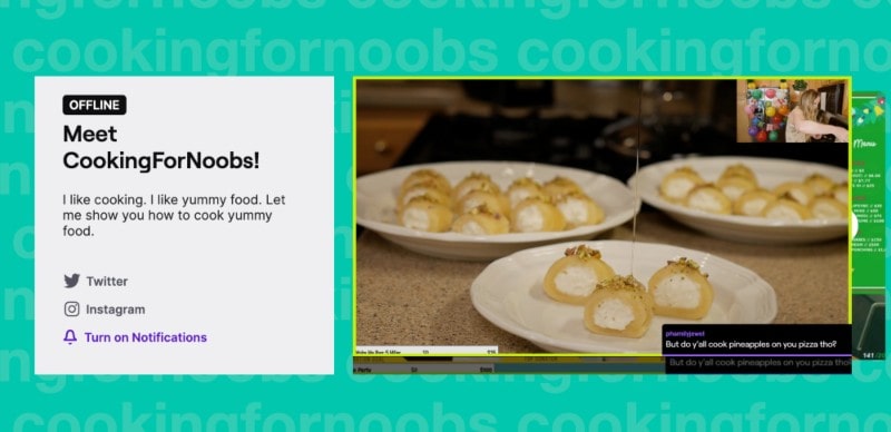 Streaming video memasak di akun Twitch Anda