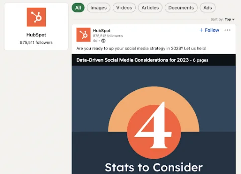 Publicación de LinkedIn relacionada con Hubspot