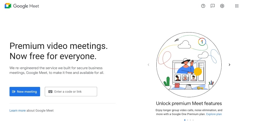 Sito web di Google Meet