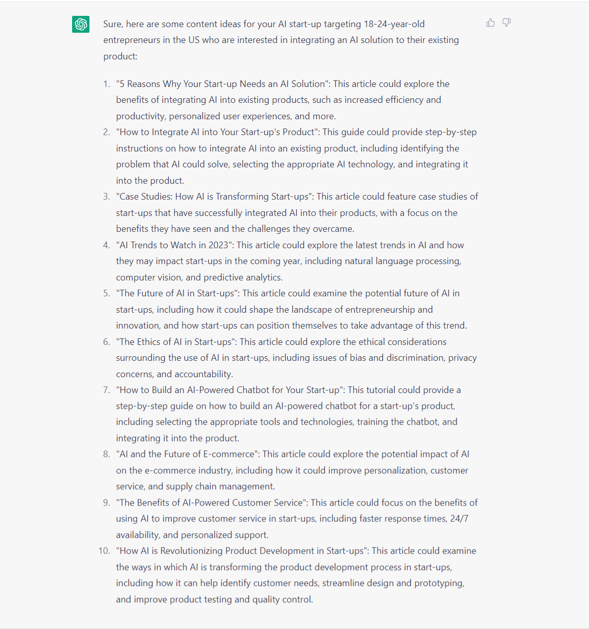 ChatGPT pour des idées de contenu pour ma startup - ChatGPT for Marketing