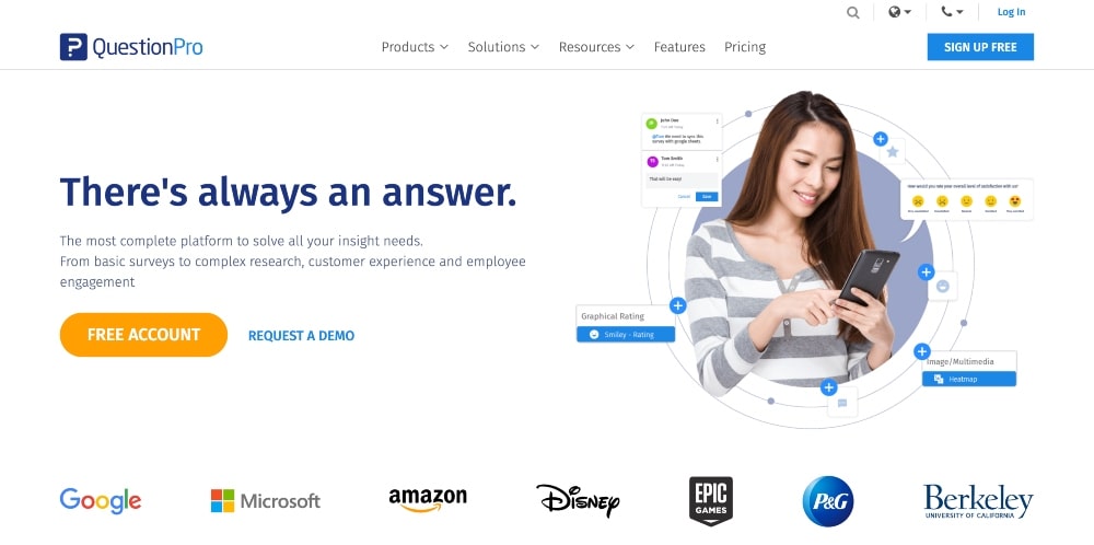 QuestionPro の Web サイト