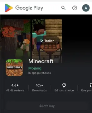 Visita il Google Play Store per scaricare Minecraft